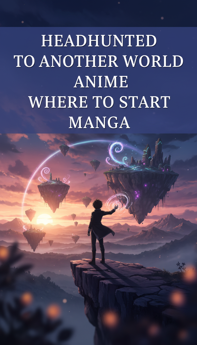 where does the headhunted to another world anime end in the manga