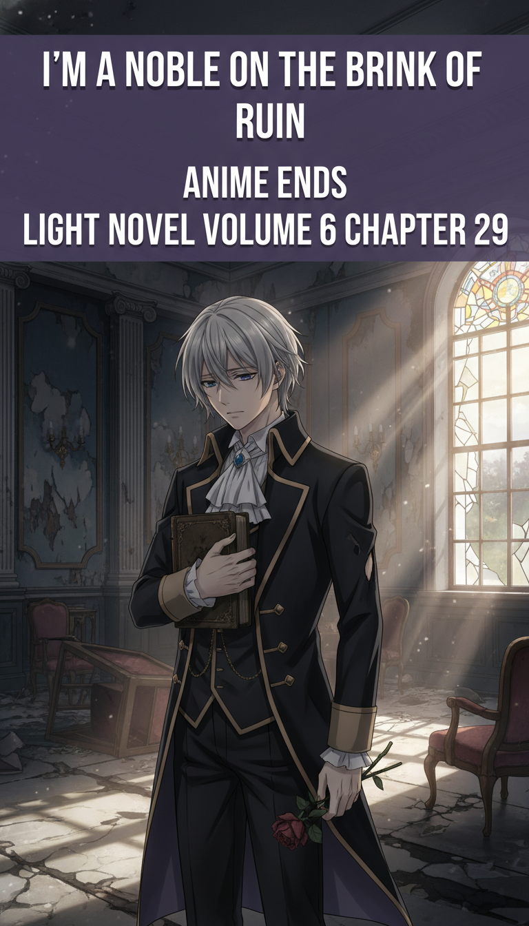 where does the im a noble on the brink of ruin anime end in the light novel